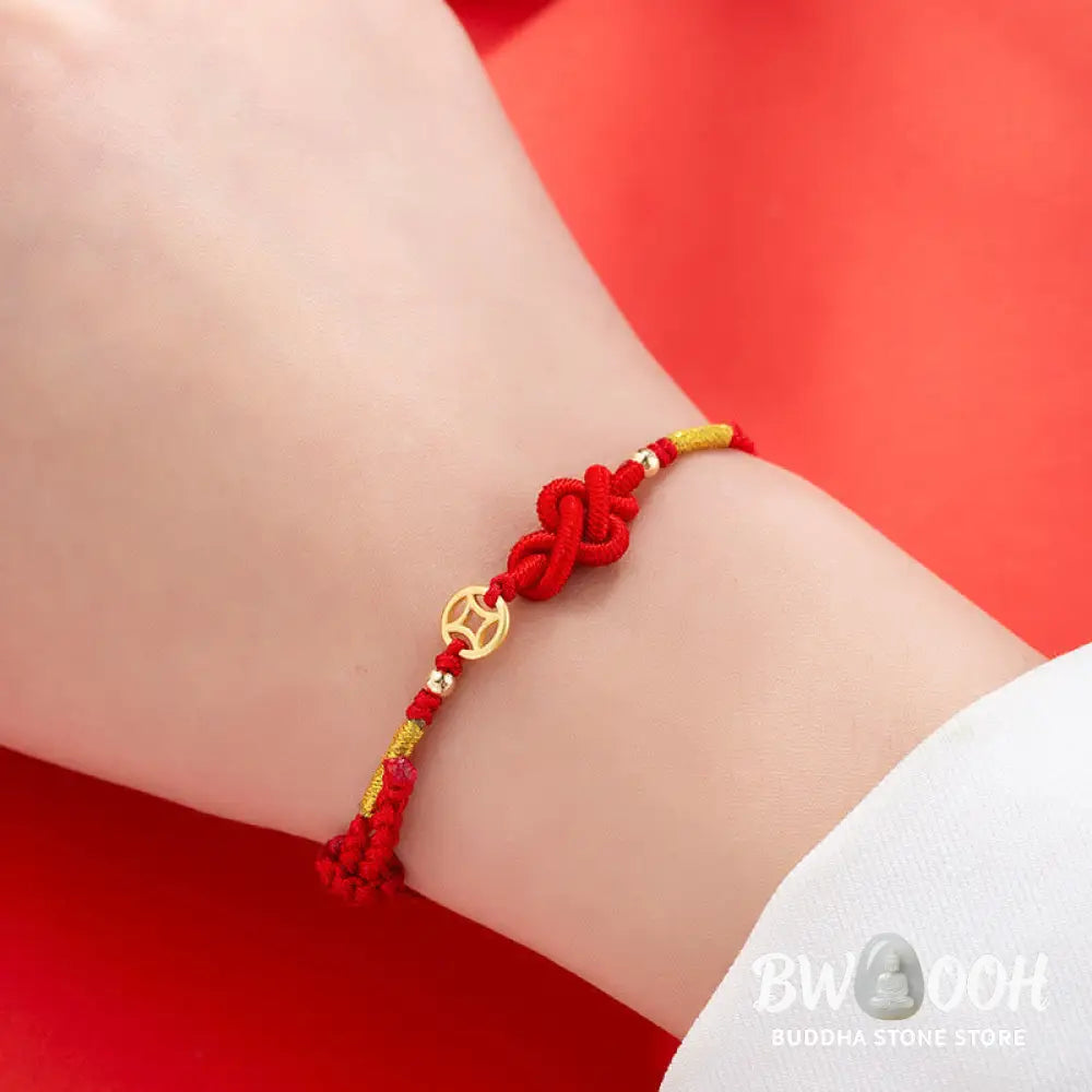 Buddha Stones Ruyi Knot Copper Coin Braided Protection Bracelet - Red String(Wrist Circumference: 15-19cm) - Bracelet