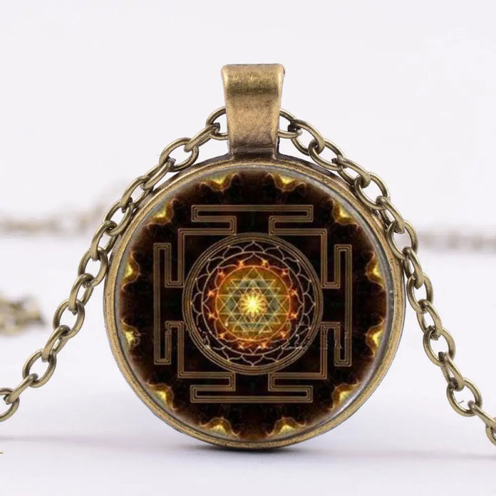 BWOOOH sacred Sri Yantra gemstone pendant necklace — crystal healing necklace for manifestation and chakra alignment