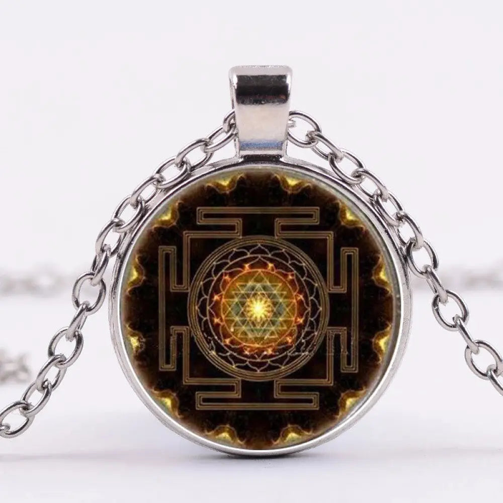 Buddha Stones Sacred Sri Yantra Time Gemstone Necklace - BWOOOH - 2 - Necklaces &amp; Pendants