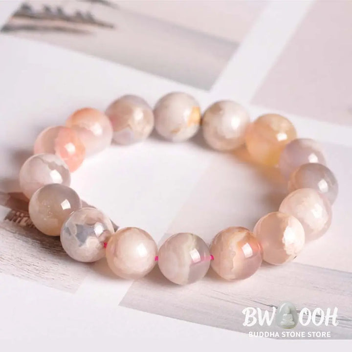 Buddha Stones Sakura Agate Peace Blessing Bracelet - BWOOOH - Bracelet