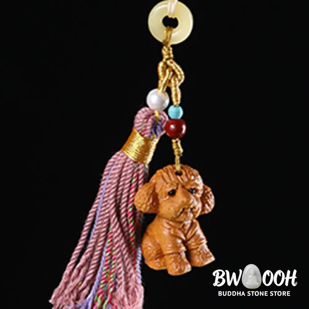 Buddha Stones Sandalwood 12 Chinese Zodiac Blessing Colorful Tassel Accessories Keychain - Key Chain