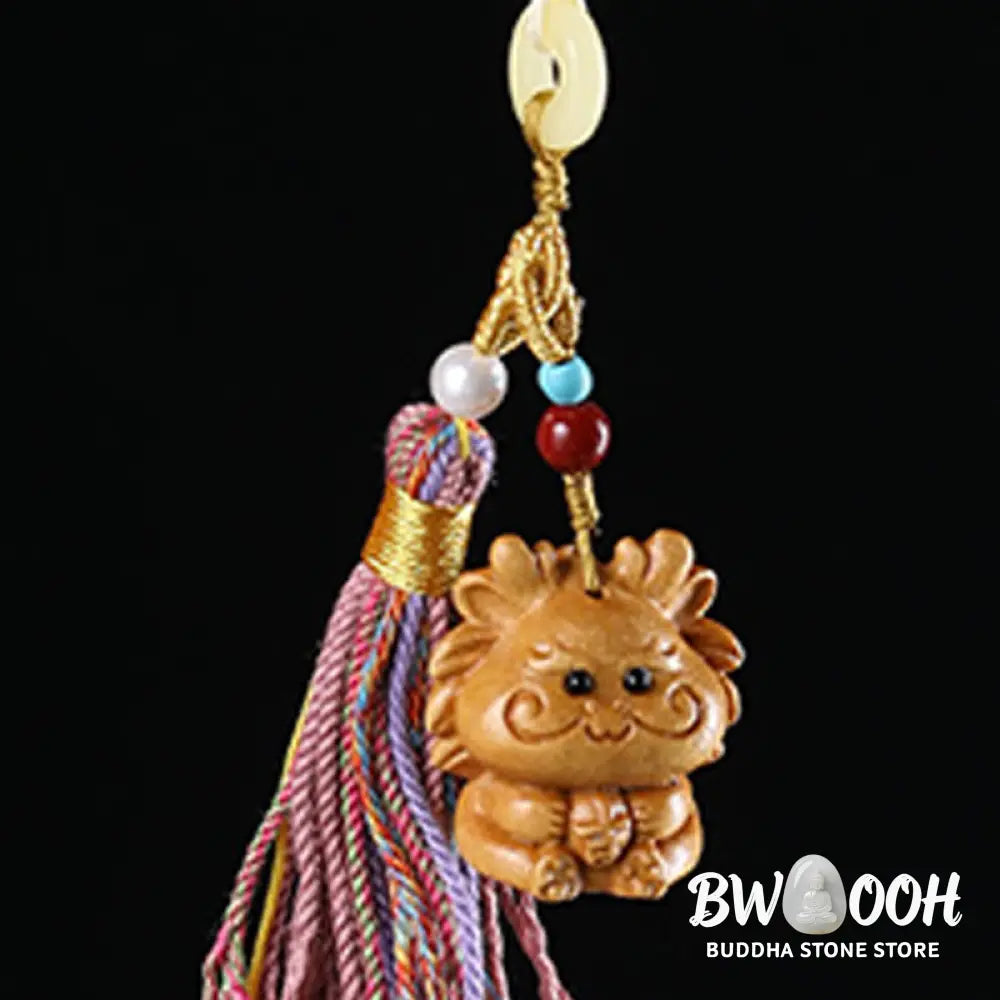 Buddha Stones Sandalwood 12 Chinese Zodiac Blessing Colorful Tassel Accessories Keychain - Key Chain