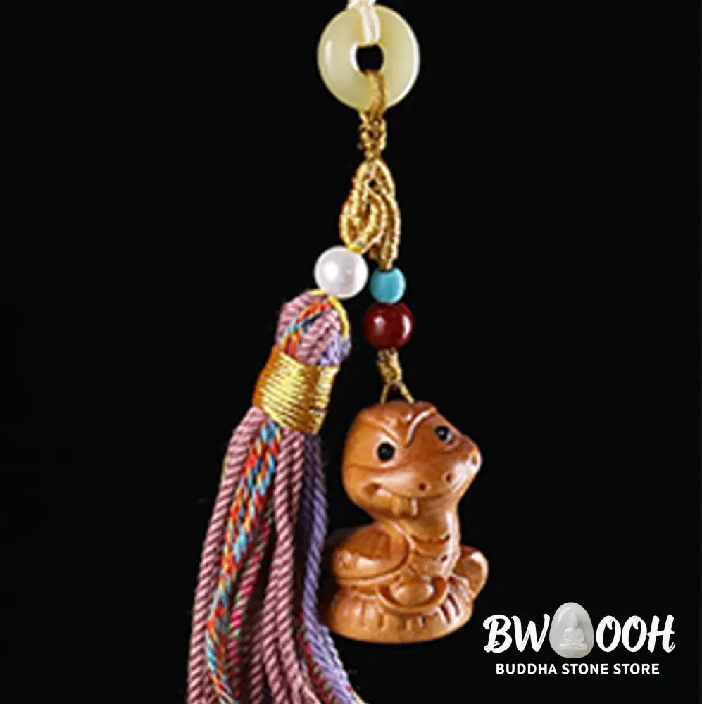 Buddha Stones Sandalwood 12 Chinese Zodiac Blessing Colorful Tassel Accessories Keychain - Key Chain