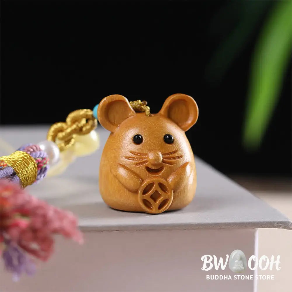 Buddha Stones Sandalwood 12 Chinese Zodiac Blessing Colorful Tassel Accessories Keychain - Key Chain