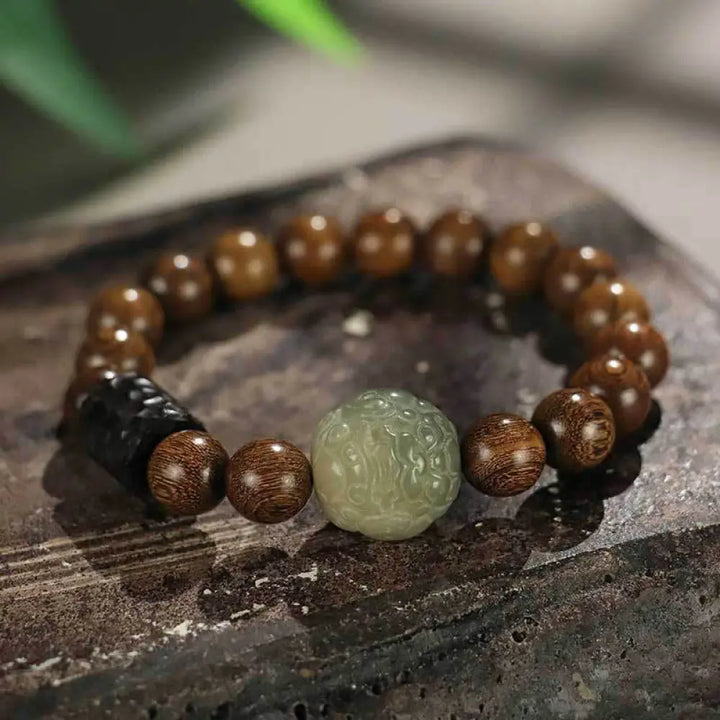 Buddha Stones Sandalwood Bodhi Seed PiXiu Ebony Wood Bead Healing Bracelet - BWOOOH - 10mm(Wrist Circumference: