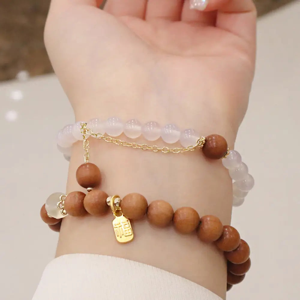 BWOOOH Sandalwood Cat’s Eye Fu Character Charm Protection Bracelet - BWOOOH - Bracelet
