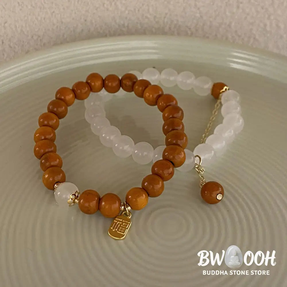 Buddha Stones Sandalwood Cat’s Eye Fu Character Charm Protection Bracelet - BWOOOH - Bracelet