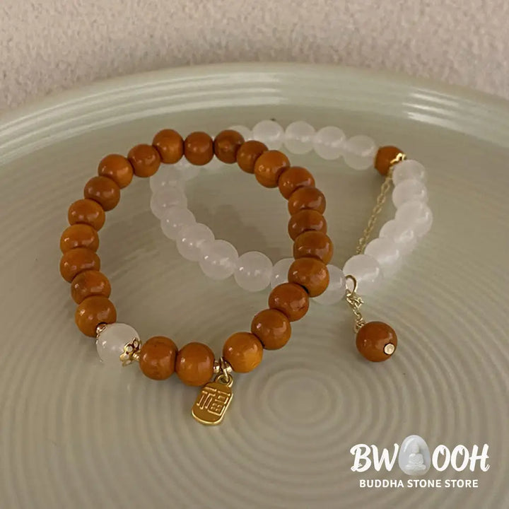 Buddha Stones Sandalwood Cat’s Eye Fu Character Charm Protection Bracelet - BWOOOH - Bracelet