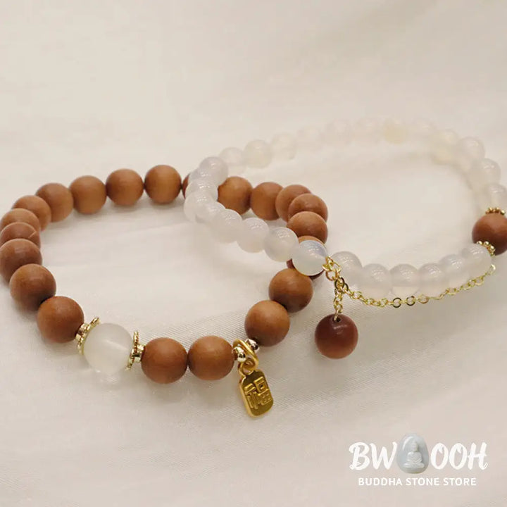 Buddha Stones Sandalwood Cat’s Eye Fu Character Charm Protection Bracelet - BWOOOH - Bracelet