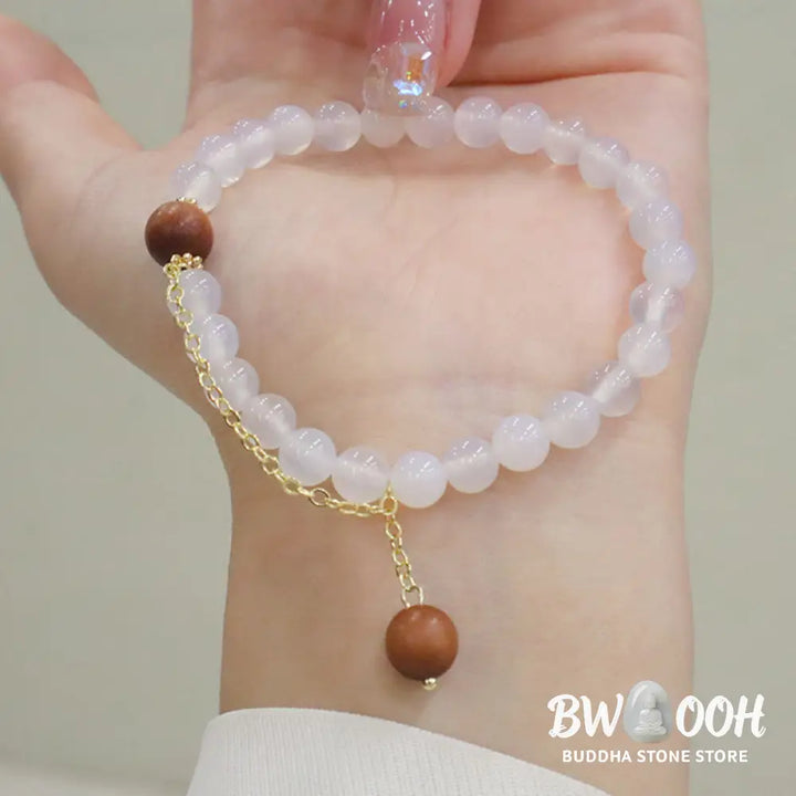 Buddha Stones Sandalwood Cat’s Eye Fu Character Charm Protection Bracelet - BWOOOH - Bracelet
