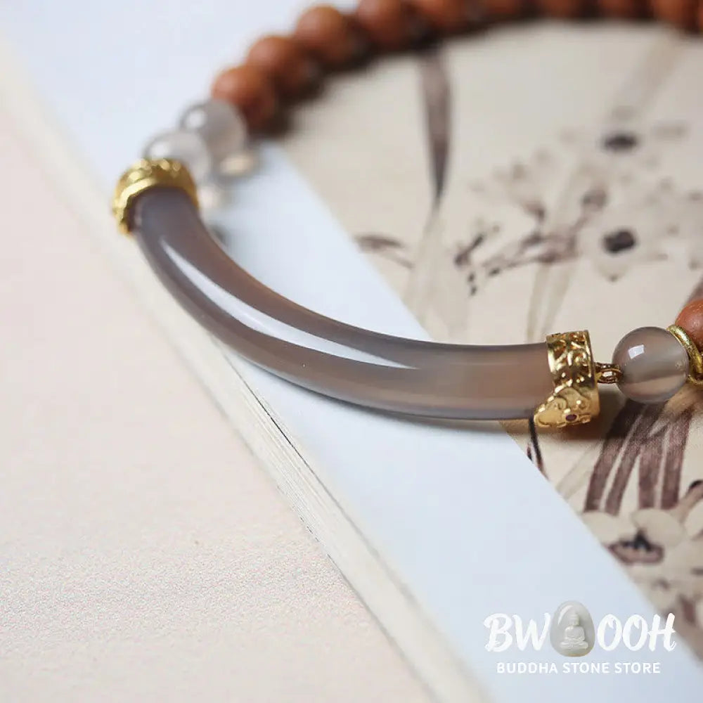 Buddha Stones Sandalwood Gray Agate Chalcedony Cuff Half Bracelet Bangle - BWOOOH - Bracelet