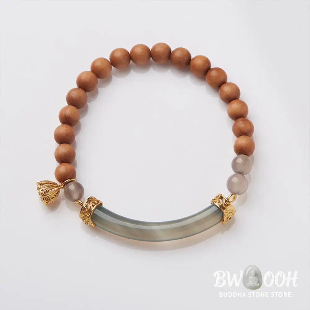 Buddha Stones Sandalwood Gray Agate Chalcedony Cuff Half Bracelet Bangle - BWOOOH - Bracelet