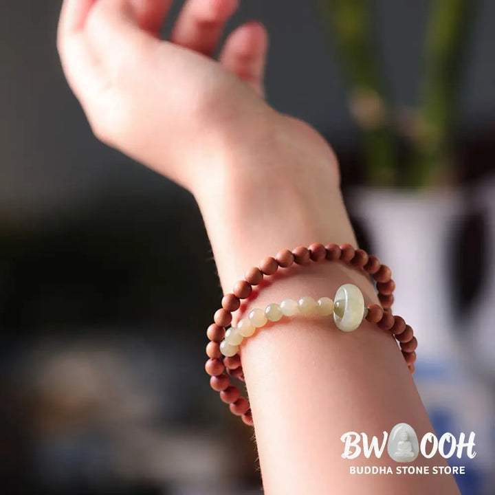 Buddha Stones Sandalwood Hetian Jade Protection Double Wrap Bracelet - BWOOOH - Sandalwood(Protection♥Calm) - Bracelet