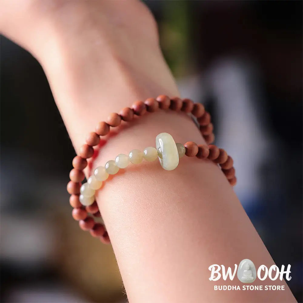 Buddha Stones Sandalwood Hetian Jade Protection Double Wrap Bracelet - BWOOOH - Sandalwood(Protection♥Calm) - Bracelet