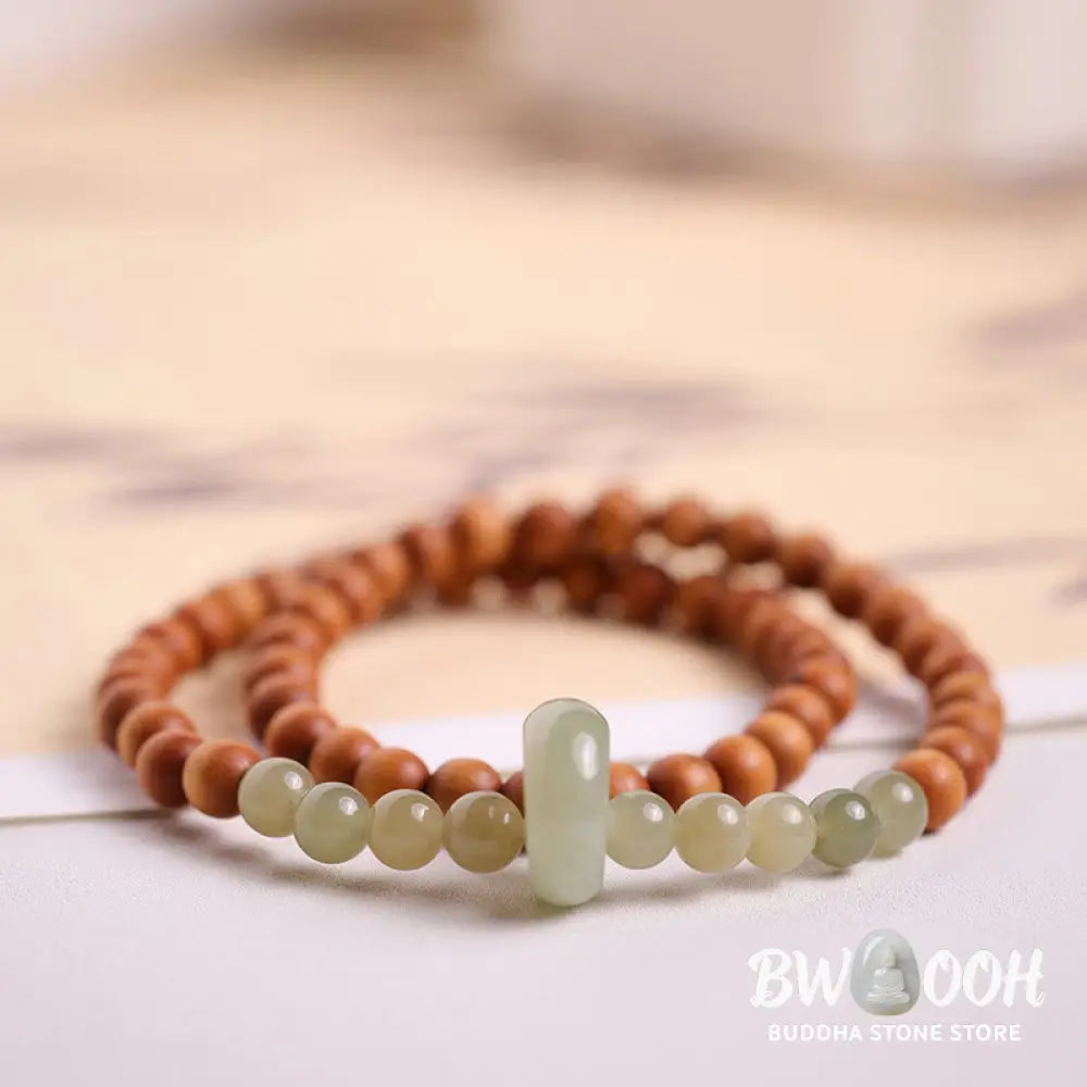 Buddha Stones Sandalwood Hetian Jade Protection Double Wrap Bracelet - BWOOOH - Sandalwood(Protection♥Calm) - Bracelet