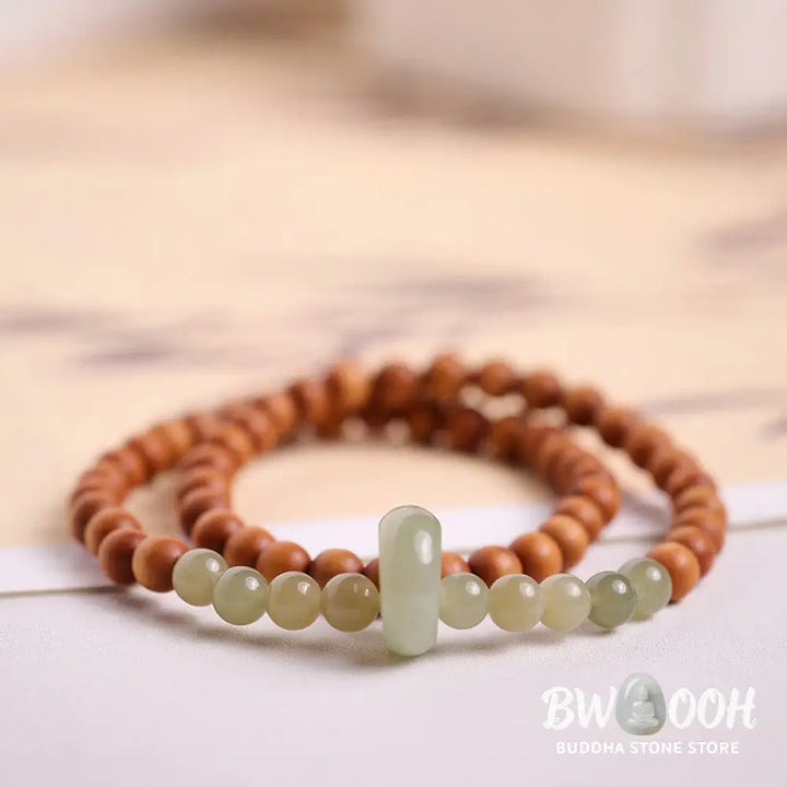 Buddha Stones Sandalwood Hetian Jade Protection Double Wrap Bracelet - BWOOOH - Sandalwood(Protection♥Calm) - Bracelet