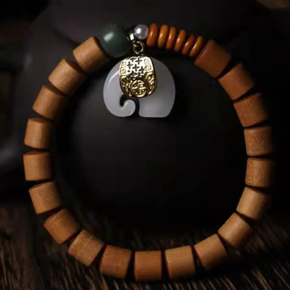 BWOOOH Sandalwood Jade Elephant Protection Bracelet - Sandalwood&Jade - Bracelet