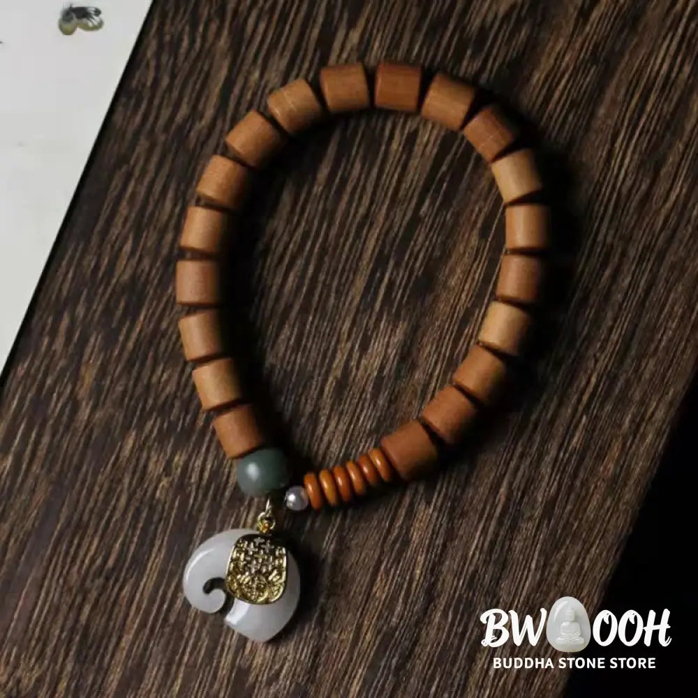 BWOOOH Sandalwood Jade Elephant Protection Bracelet - Sandalwood&amp;Jade - Bracelet