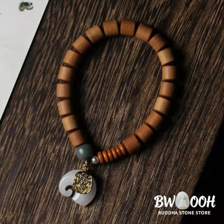 BWOOOH Sandalwood Jade Elephant Protection Bracelet - Sandalwood&amp;Jade - Bracelet