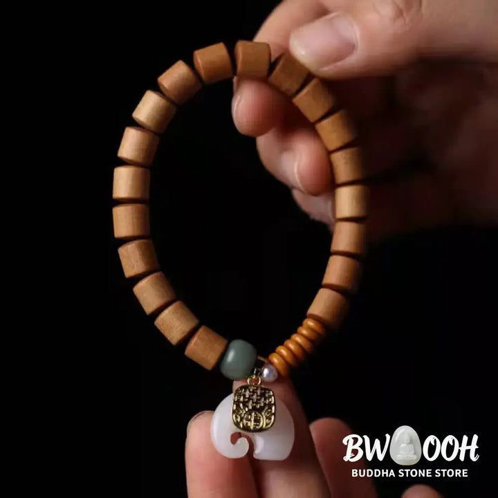 BWOOOH Sandalwood Jade Elephant Protection Bracelet - Sandalwood&amp;Jade - Bracelet
