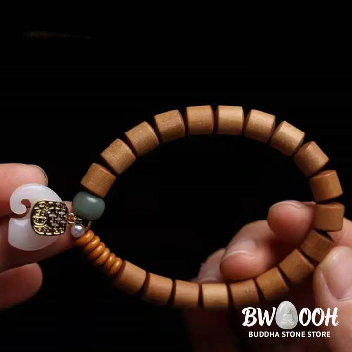 BWOOOH Sandalwood Jade Elephant Protection Bracelet - Sandalwood&amp;Jade - Bracelet