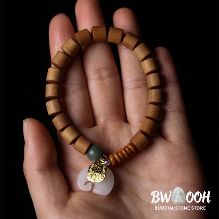 BWOOOH Sandalwood Jade Elephant Protection Bracelet - Sandalwood&amp;Jade - Bracelet