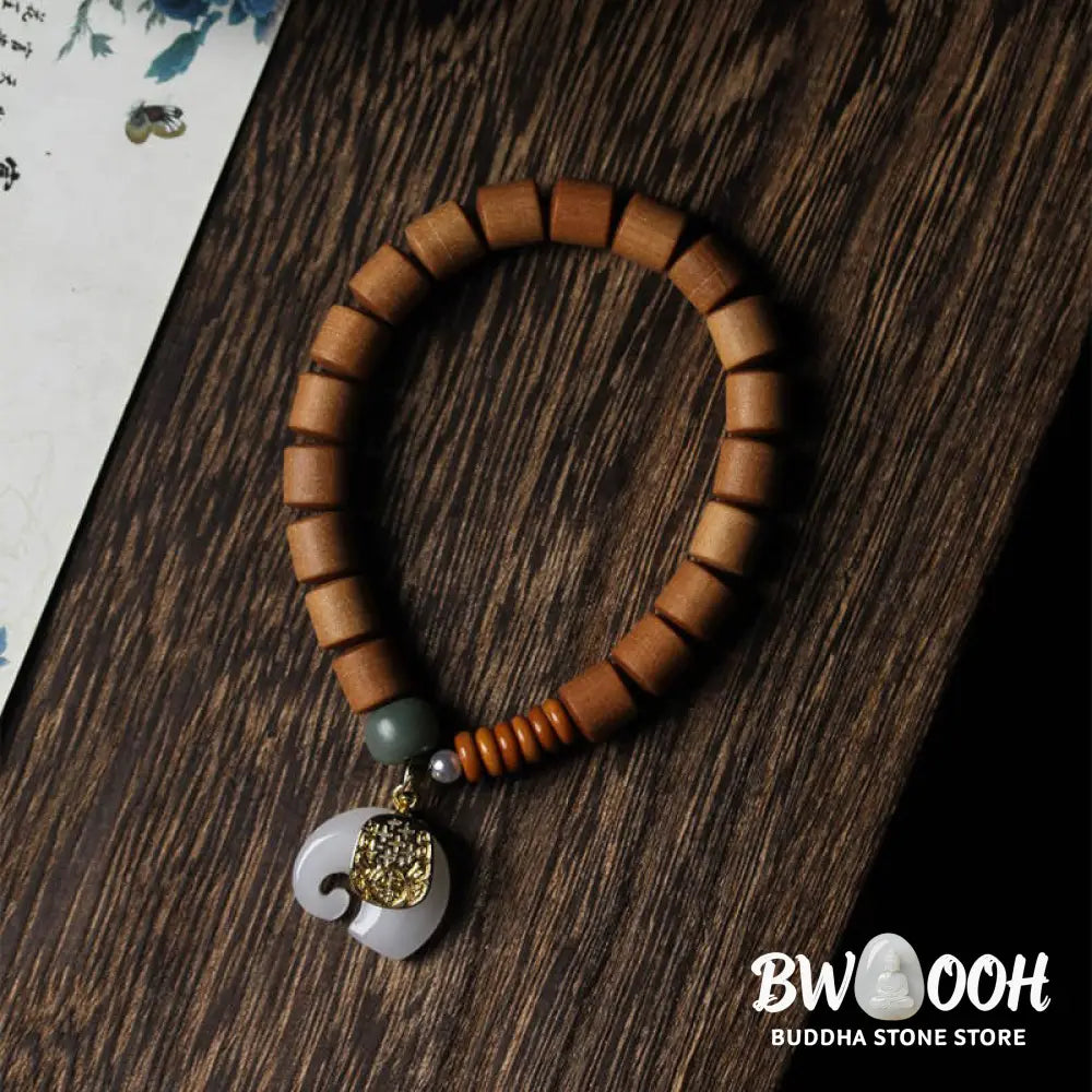 BWOOOH Sandalwood Jade Elephant Protection Bracelet - Sandalwood&amp;Jade - Bracelet
