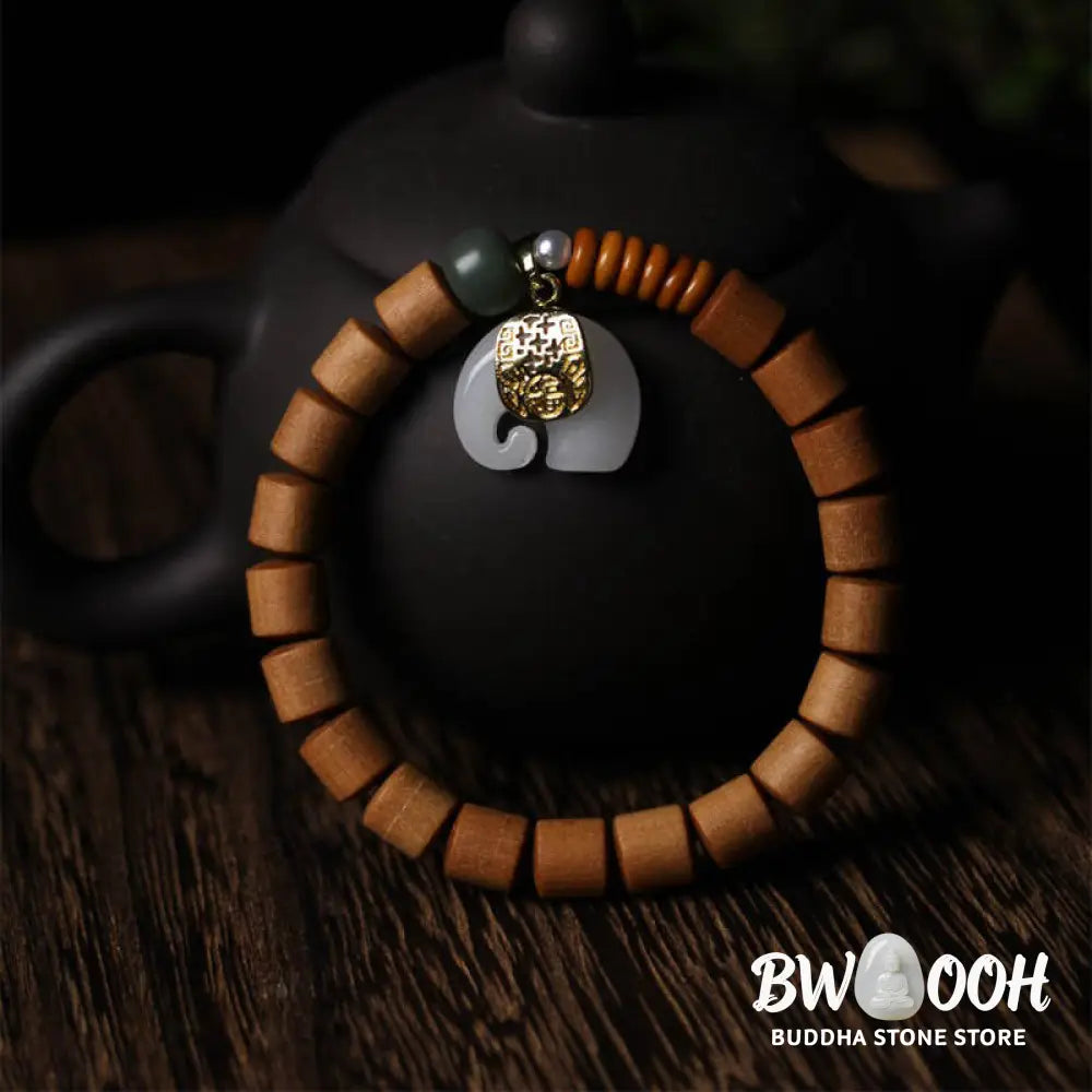 BWOOOH Sandalwood Jade Elephant Protection Bracelet - Sandalwood&amp;Jade - Bracelet
