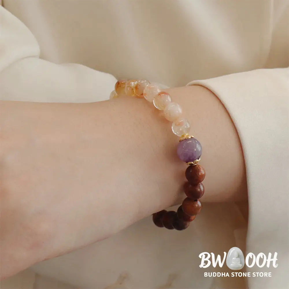 Buddha Stones Sandalwood Rosewood Citrine Protection Bracelet - BWOOOH - Sandalwood Rosewood Citrine(Wrist