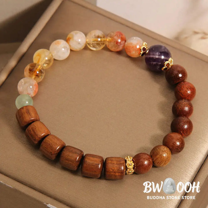 Buddha Stones Sandalwood Rosewood Citrine Protection Bracelet - BWOOOH - Sandalwood Rosewood Citrine(Wrist