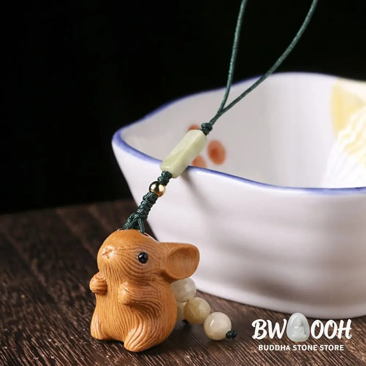 Buddha Stones Sandalwood Small Leaf Red Sandalwood Lucky Mini Rabbit Protection Key Chain Phone Hanging Decoration