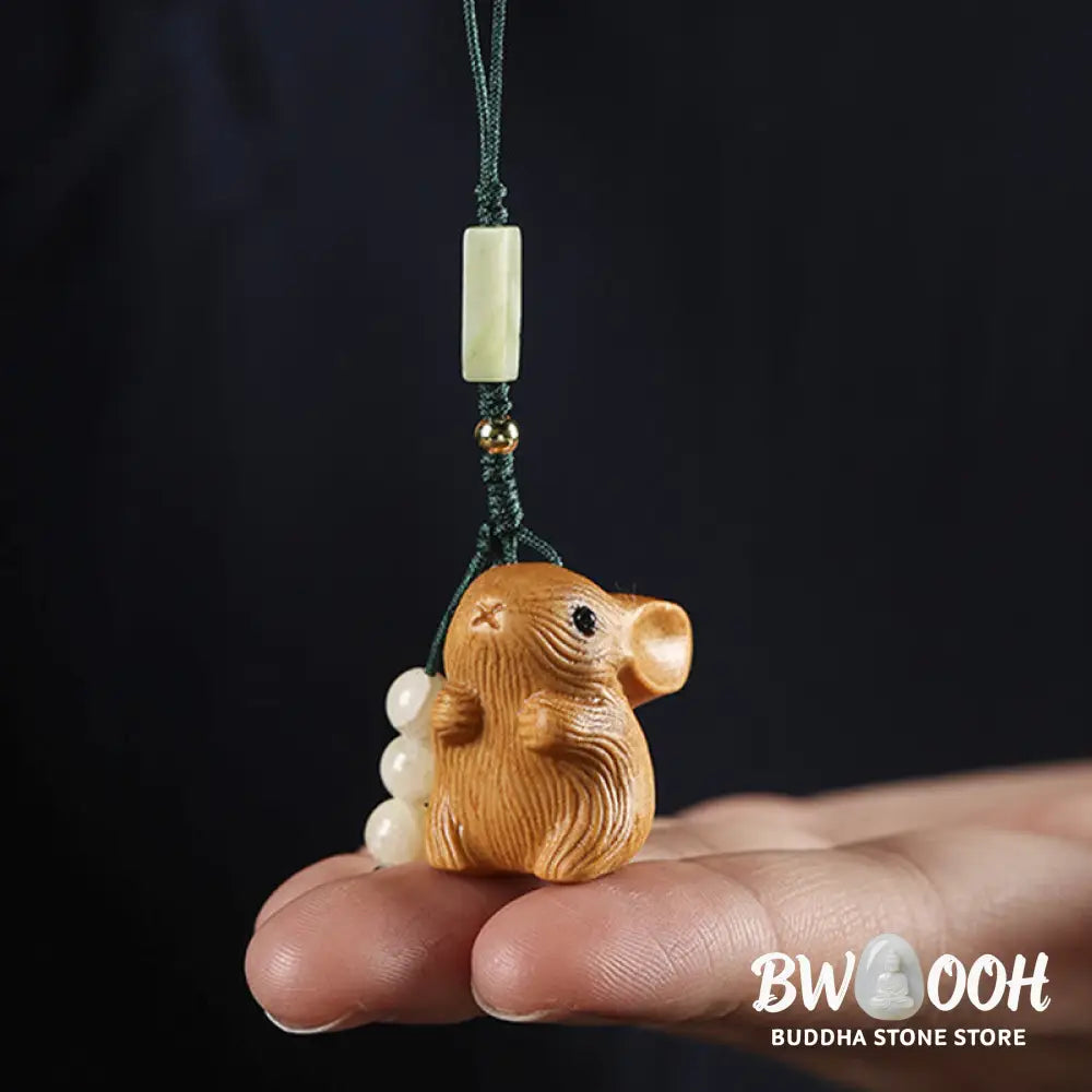 Buddha Stones Sandalwood Small Leaf Red Sandalwood Lucky Mini Rabbit Protection Key Chain Phone Hanging Decoration