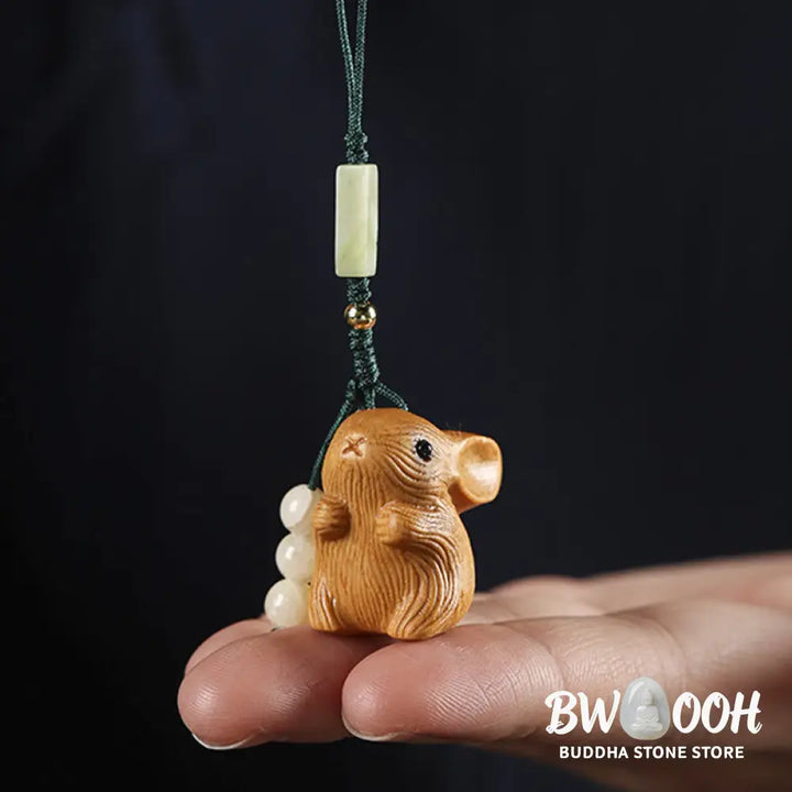 Buddha Stones Sandalwood Small Leaf Red Sandalwood Lucky Mini Rabbit Protection Key Chain Phone Hanging Decoration