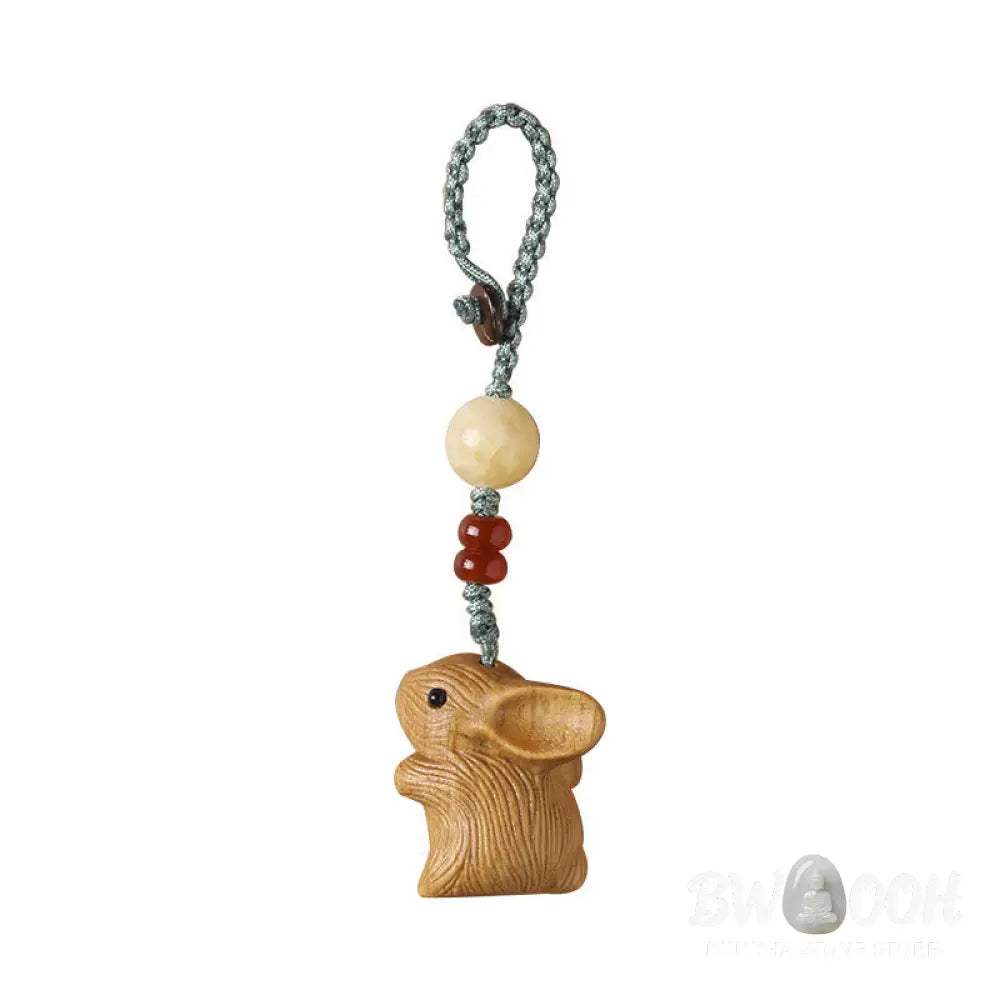 Buddha Stones Sandalwood Small Leaf Red Sandalwood Lucky Mini Rabbit Protection Key Chain Phone Hanging Decoration