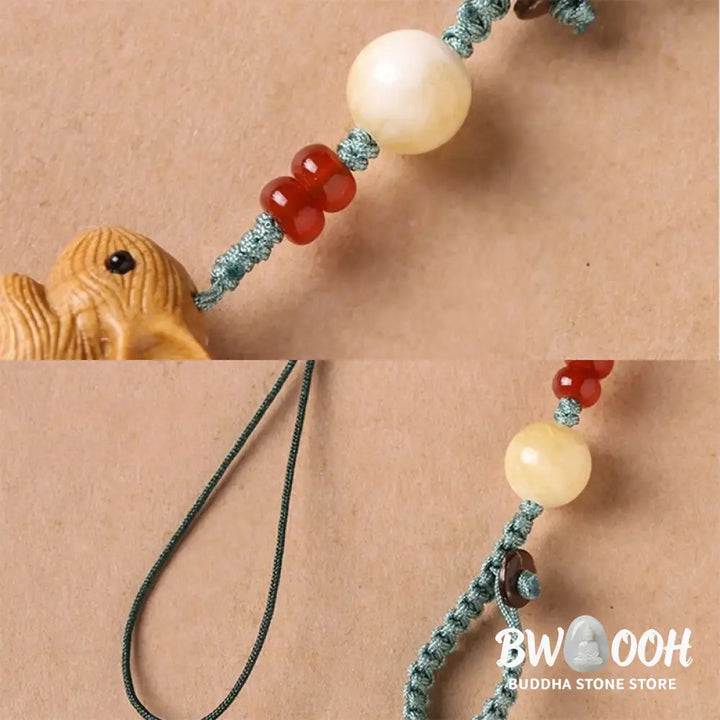 Buddha Stones Sandalwood Small Leaf Red Sandalwood Lucky Mini Rabbit Protection Key Chain Phone Hanging Decoration