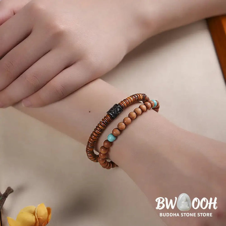 BWOOOH Sandalwood Turquoise Protection Double Wrap Bracelet | natural stone spiritual bracelet for healing and mindful living