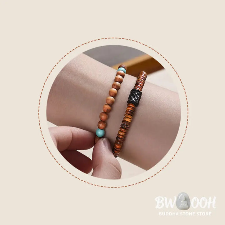 BWOOOH Sandalwood Turquoise Protection Double Wrap Bracelet | natural stone spiritual bracelet for healing and mindful living