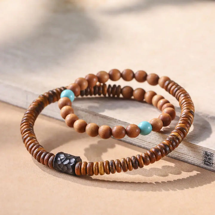 BWOOOH Sandalwood Turquoise Protection Double Wrap Bracelet | natural stone spiritual bracelet for healing and mindful living