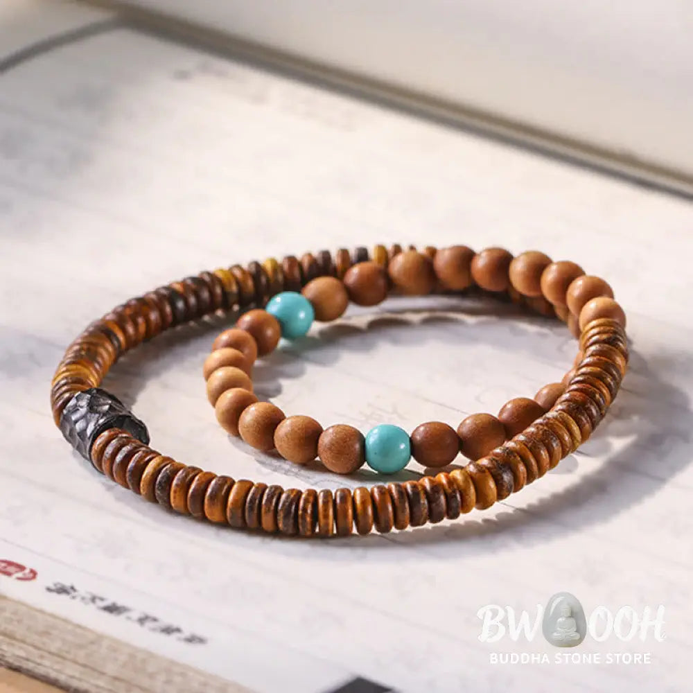 BWOOOH Sandalwood Turquoise Protection Double Wrap Bracelet | natural stone spiritual bracelet for healing and mindful living