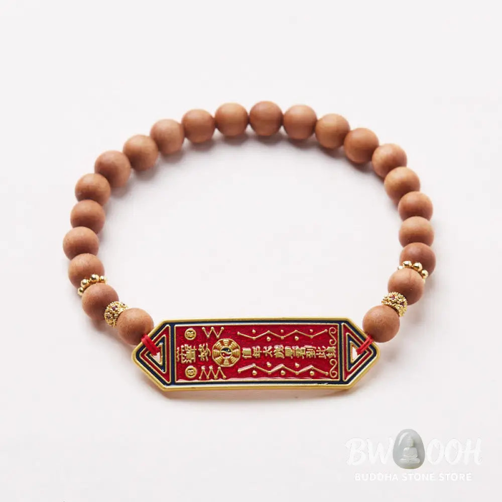 Buddha Stones Sandalwood Wood Bead Gold Plated Copper Bagua Yin Yang Chinese Character Harmony Bracelet - BWOOOH