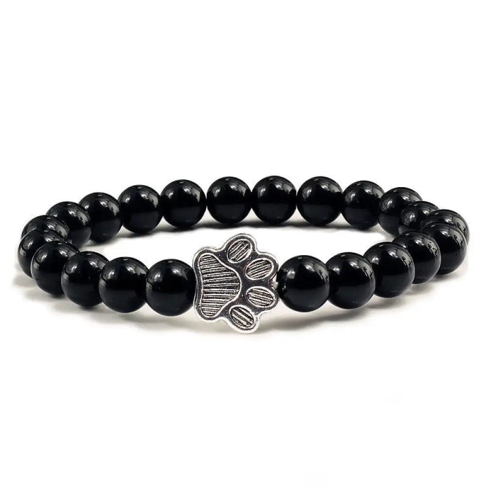 Buddha Stones “Save A Dog” Stone Bracelet - BWOOOH - Bright Black Beads - Bracelet