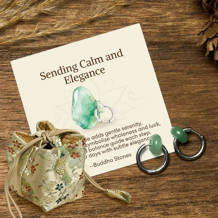 Buddha Stones ’Sending Calm and Elegance’Titanium Steel Jade Earrings Includes Gift Message Card - Titanium Steel Posts