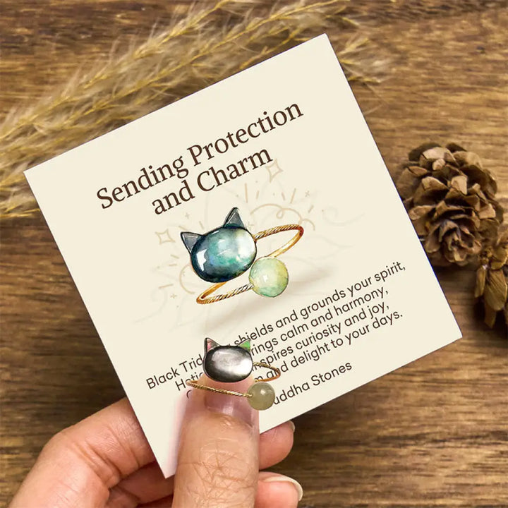 BWOOOH "Sending Protection and Charm" Tridacna Stone Cat Ring Includes Gift Message Card — natural stone crystal healing b...