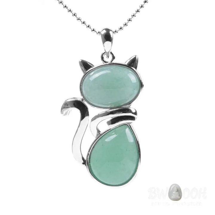 Buddha Stones ’Sending You Luck and Growth’ Cat Green Aventurine Necklace Includes Gift Message Card - BWOOOH