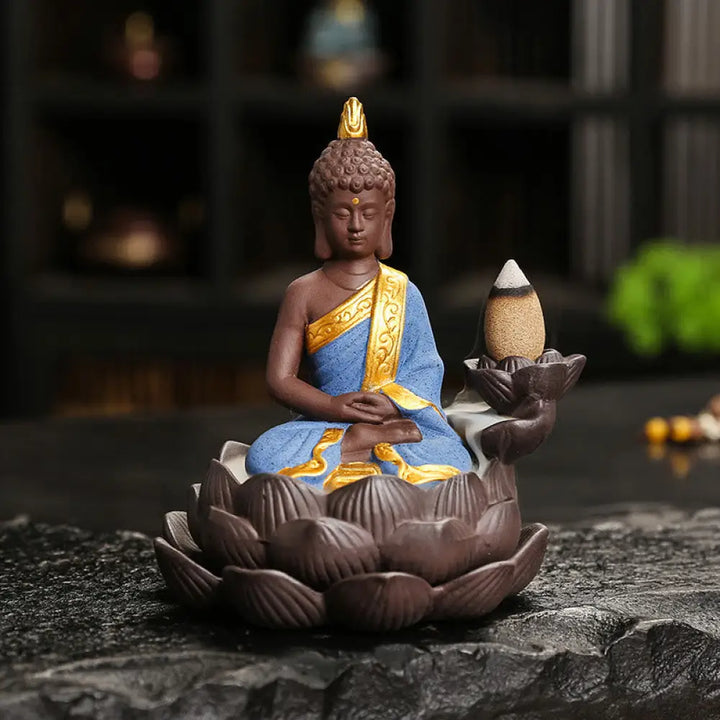 Buddha Stones Buddha Serenity Home Decoration Incense Burner - Blue Buddha Meditation(9.1*7.8*10.7 cm) - Incense Burner