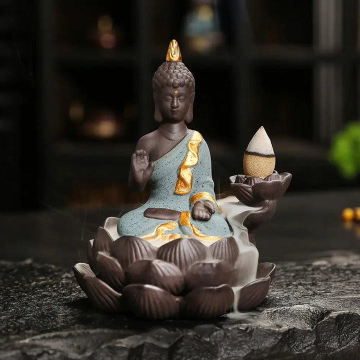 Buddha Stones Buddha Serenity Home Decoration Incense Burner - Green Buddha Ponder(9.1*7.8*10.7 cm) - Incense Burner