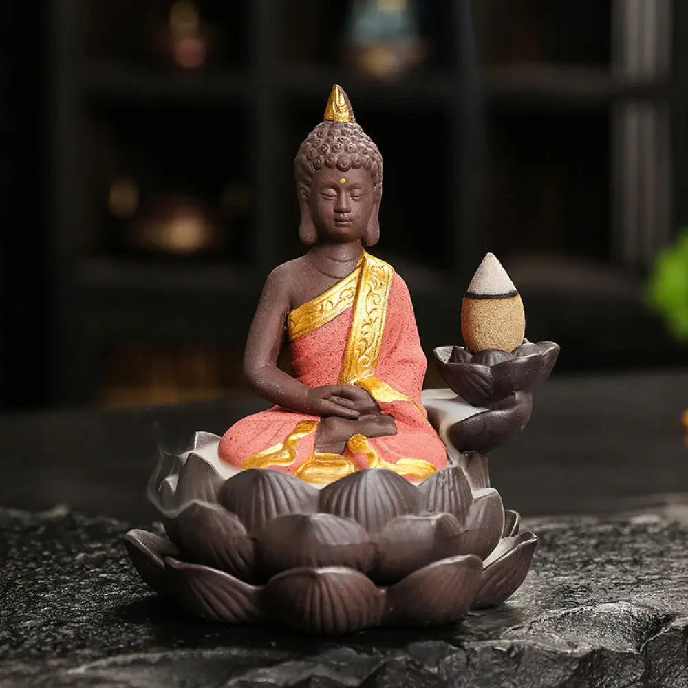 Buddha Stones Buddha Serenity Home Decoration Incense Burner - Red Buddha(9.1*7.8*10.7 cm) - Incense Burner
