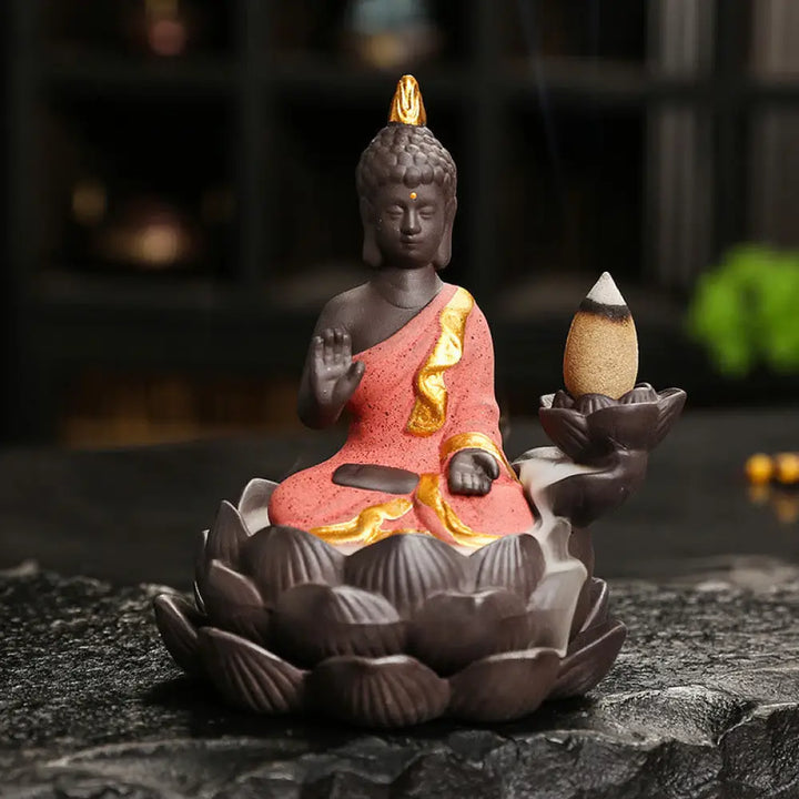 Buddha Stones Buddha Serenity Home Decoration Incense Burner - Red Buddha Ponder(9.1*7.8*10.7 cm) - Incense Burner