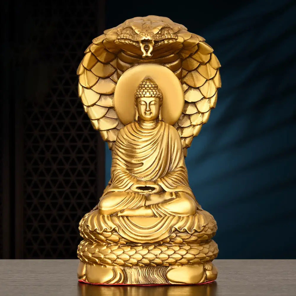 BWOOOH Buddha Shakyamuni Snake Figurine Serenity Copper Statue Home Offering Decoration - 11*9*18.5cm