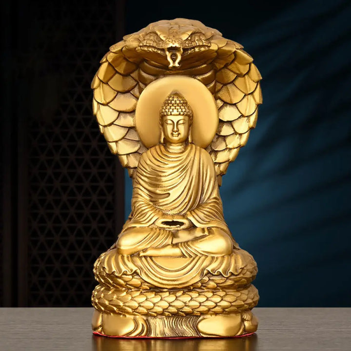 BWOOOH Buddha Shakyamuni Snake Figurine Serenity Copper Statue Home Offering Decoration - 11*9*18.5cm